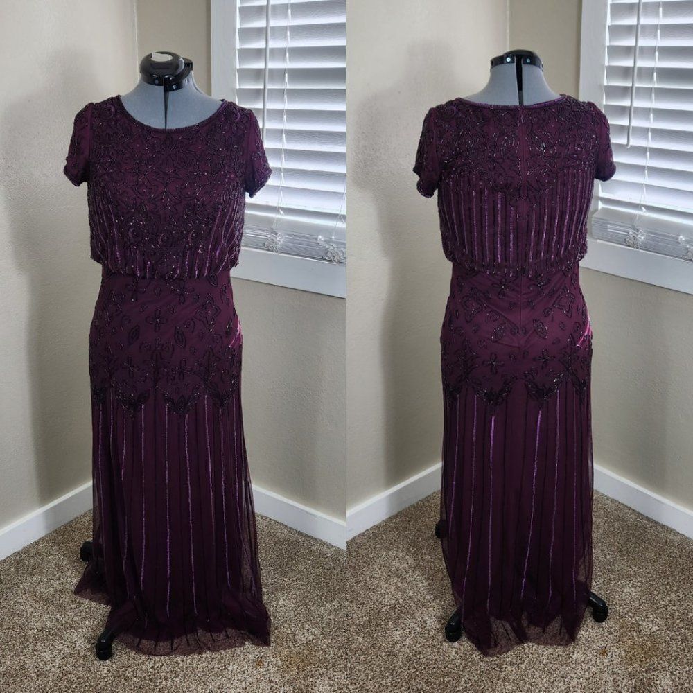 Adrianna Papell Beaded Blouson Gown Size 8P Purple NWT With Defect(s)